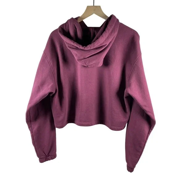 Calvin Klein Cropped Hoodie Sweatshirt- Burgundy - Size L - Picture 2 of 8
